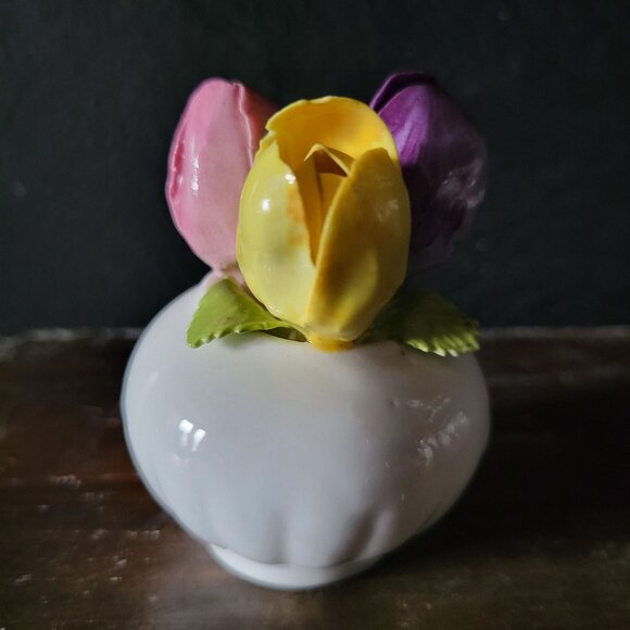 Vtg Heathcote and Hall Small Vase W/ Pink Purple Yellow Flowers Made In England - Picture 4 of 7